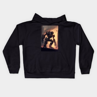 Giant futuristic robot cyborg monster attacking the city Kids Hoodie